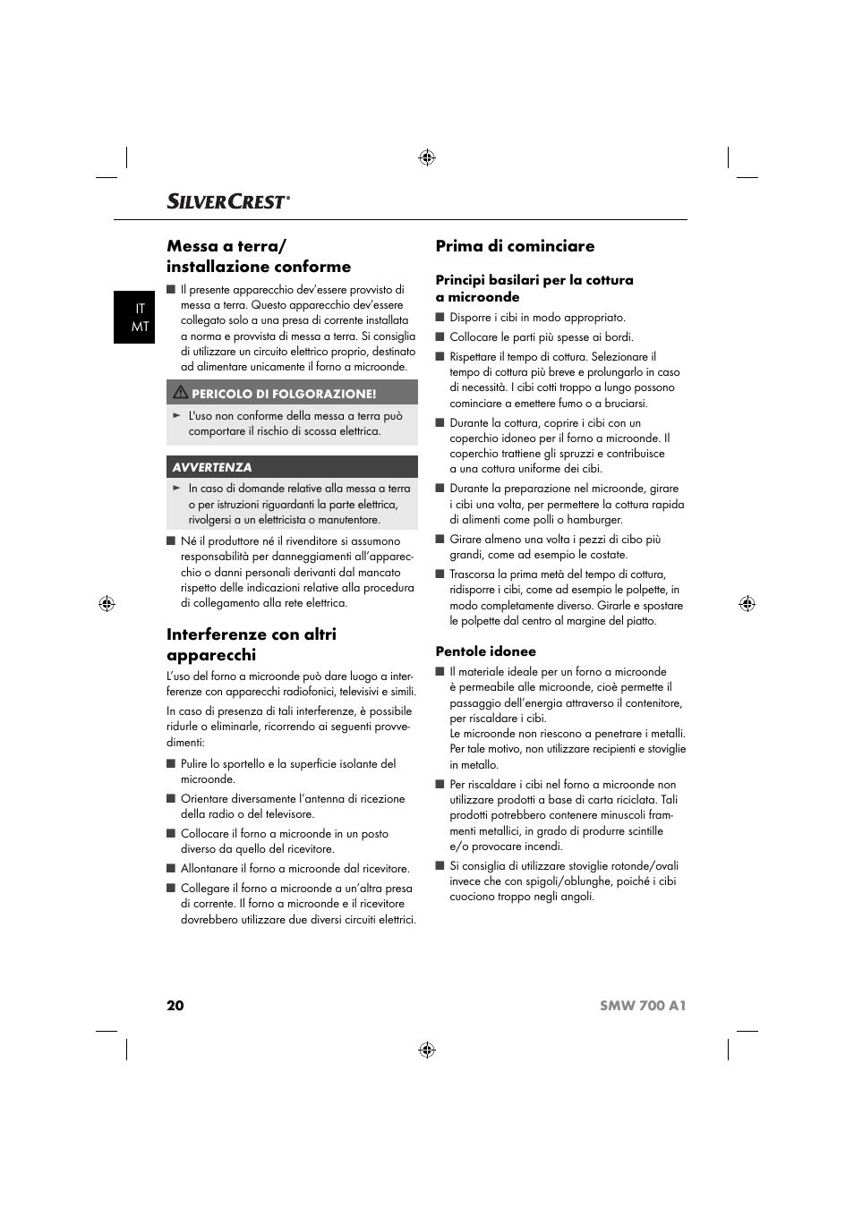 Messa a terra/ installazione conforme, Interferenze con altri apparecchi, Prima di cominciare | Silvercrest SMW 700 A1 User Manual | Page 23 / 52