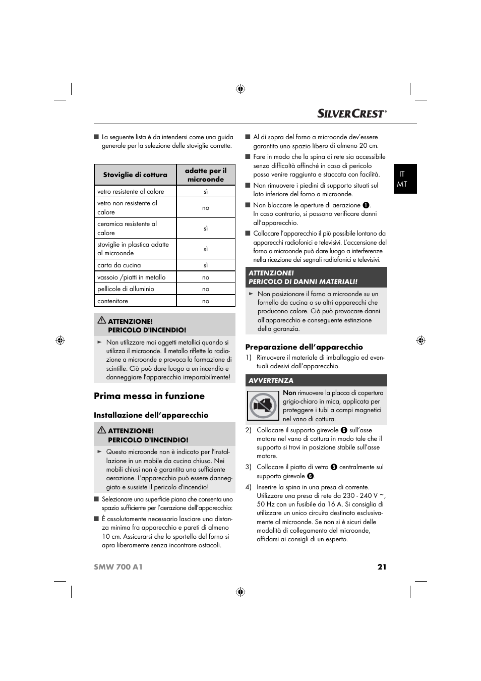 Prima messa in funzione | Silvercrest SMW 700 A1 User Manual | Page 24 / 52