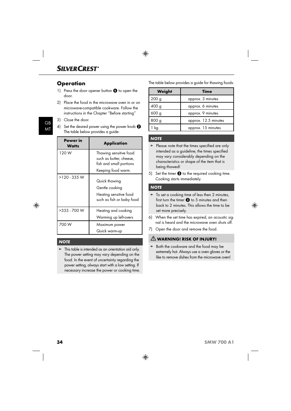 Operation | Silvercrest SMW 700 A1 User Manual | Page 37 / 52