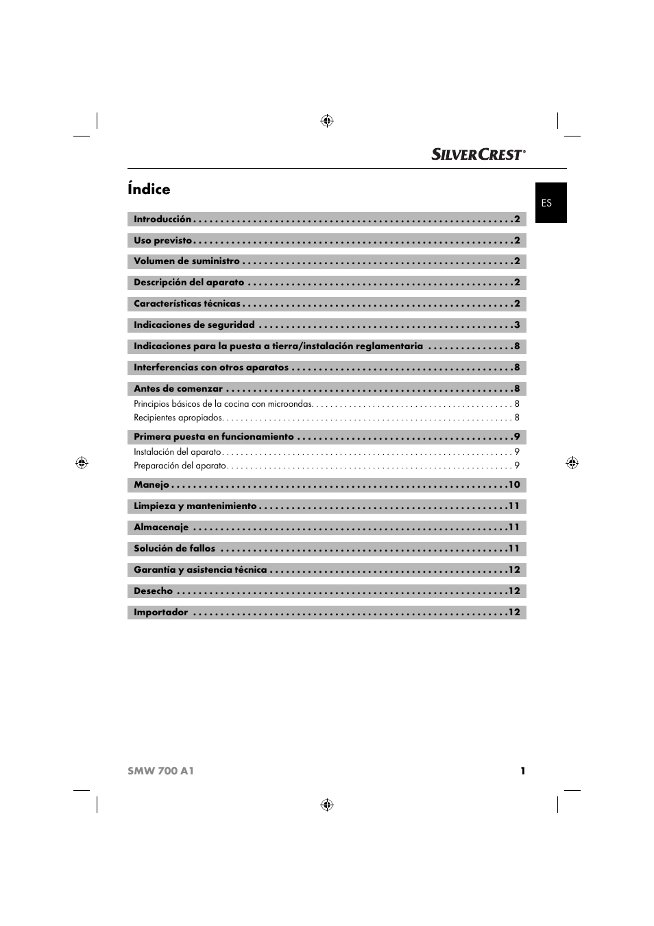 Índice | Silvercrest SMW 700 A1 User Manual | Page 4 / 52