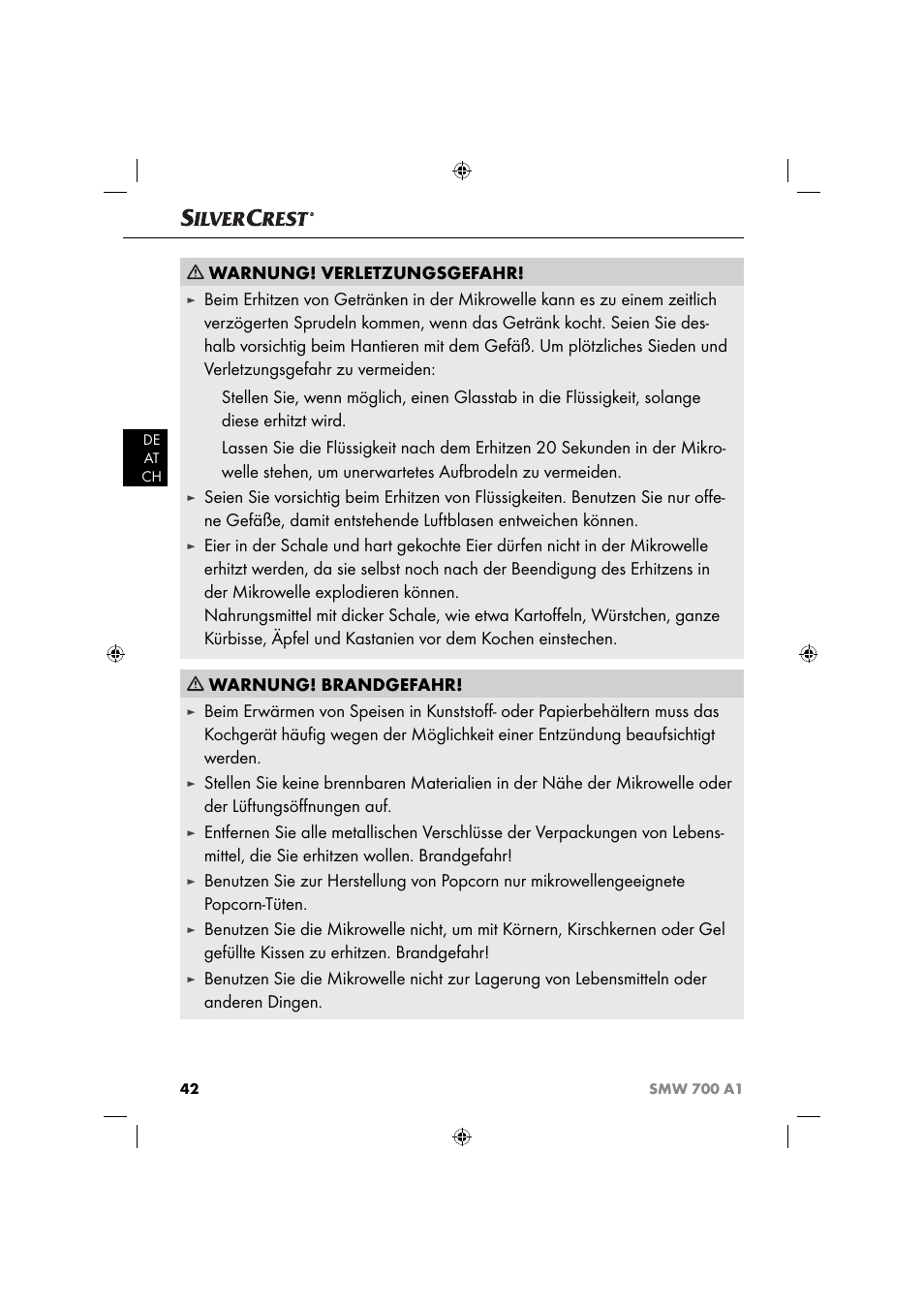 Warnung! verletzungsgefahr | Silvercrest SMW 700 A1 User Manual | Page 45 / 52