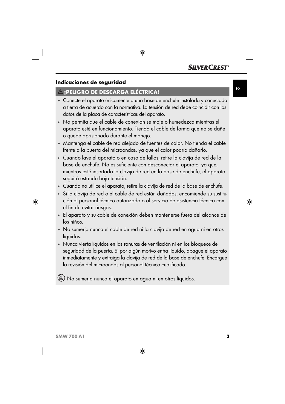 Indicaciones de seguridad, Peligro de descarga eléctrica | Silvercrest SMW 700 A1 User Manual | Page 6 / 52