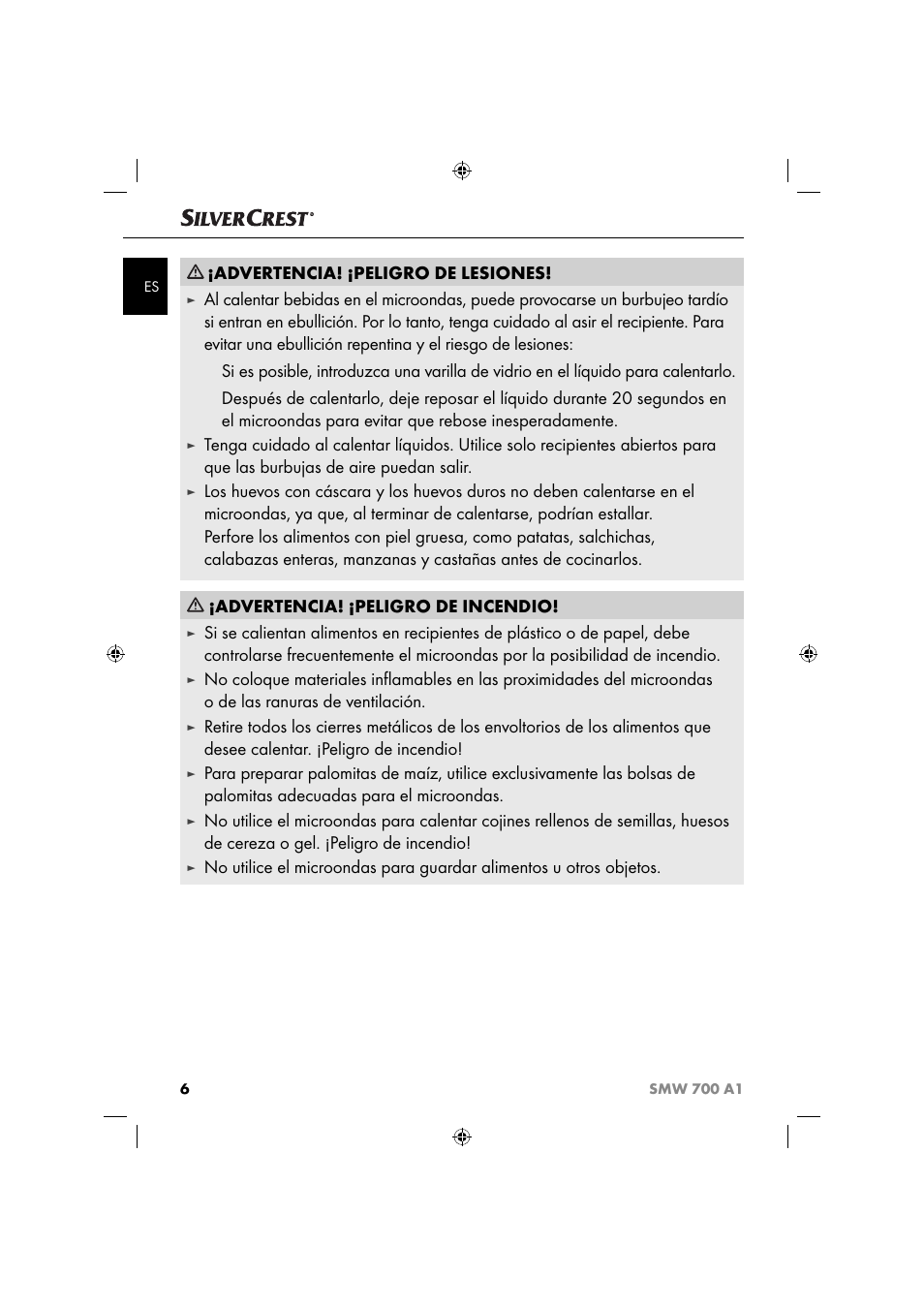 Advertencia! ¡peligro de lesiones | Silvercrest SMW 700 A1 User Manual | Page 9 / 52