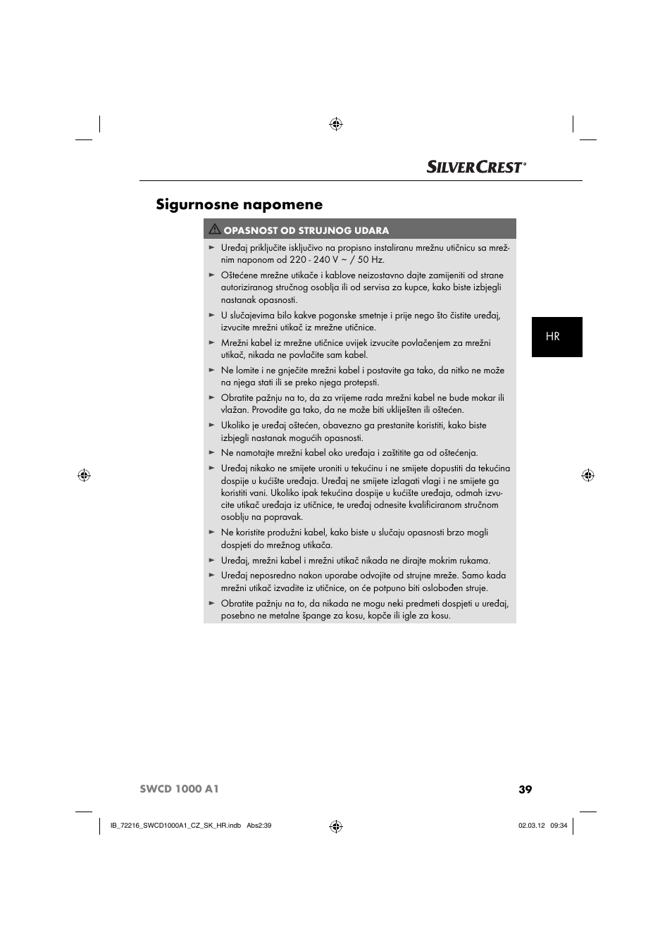 Sigurnosne napomene | Silvercrest SWCD 1000 A1 User Manual | Page 41 / 62