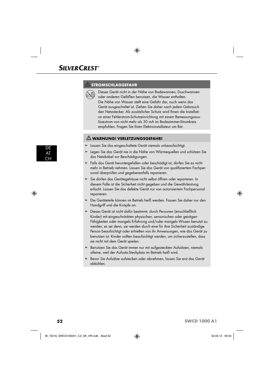 De at ch | Silvercrest SWCD 1000 A1 User Manual | Page 54 / 62