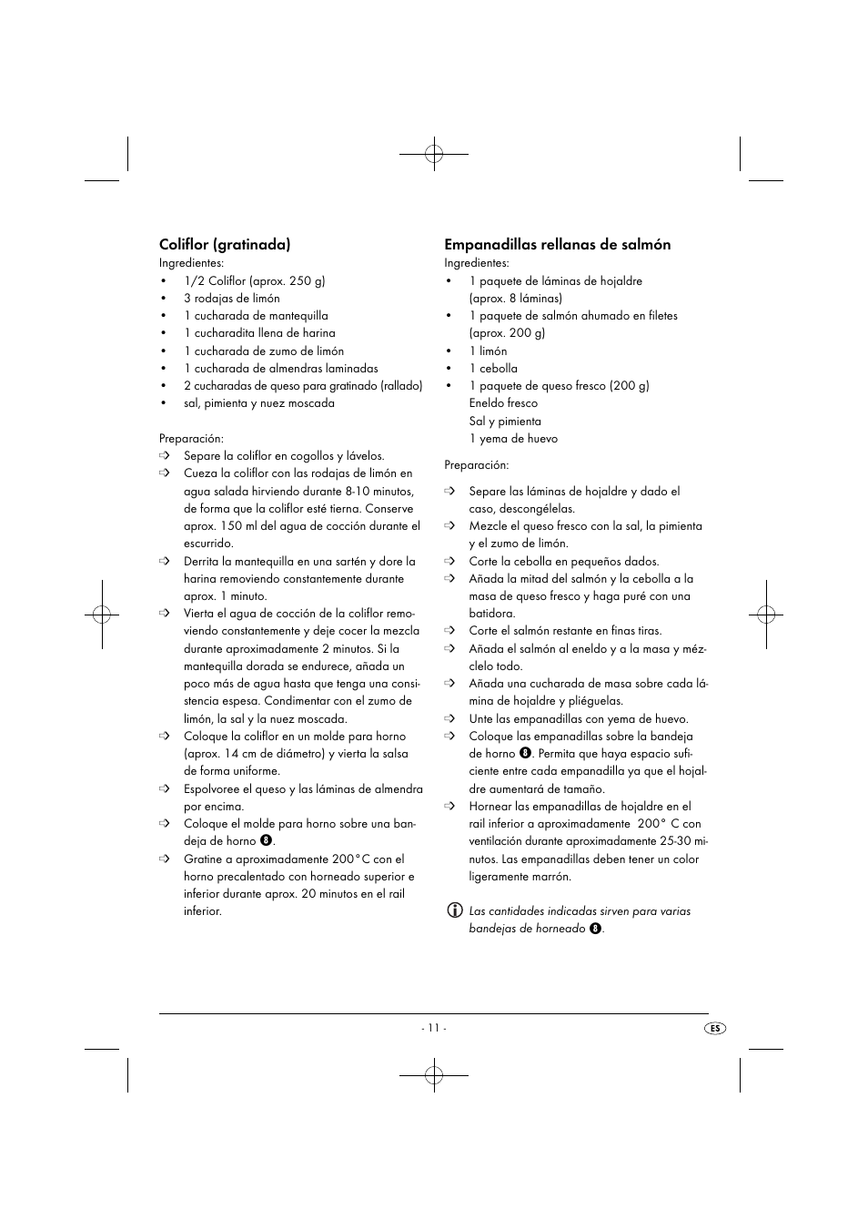 Coliflor (gratinada), Empanadillas rellanas de salmón | Silvercrest SGB 1380 B2 User Manual | Page 14 / 74