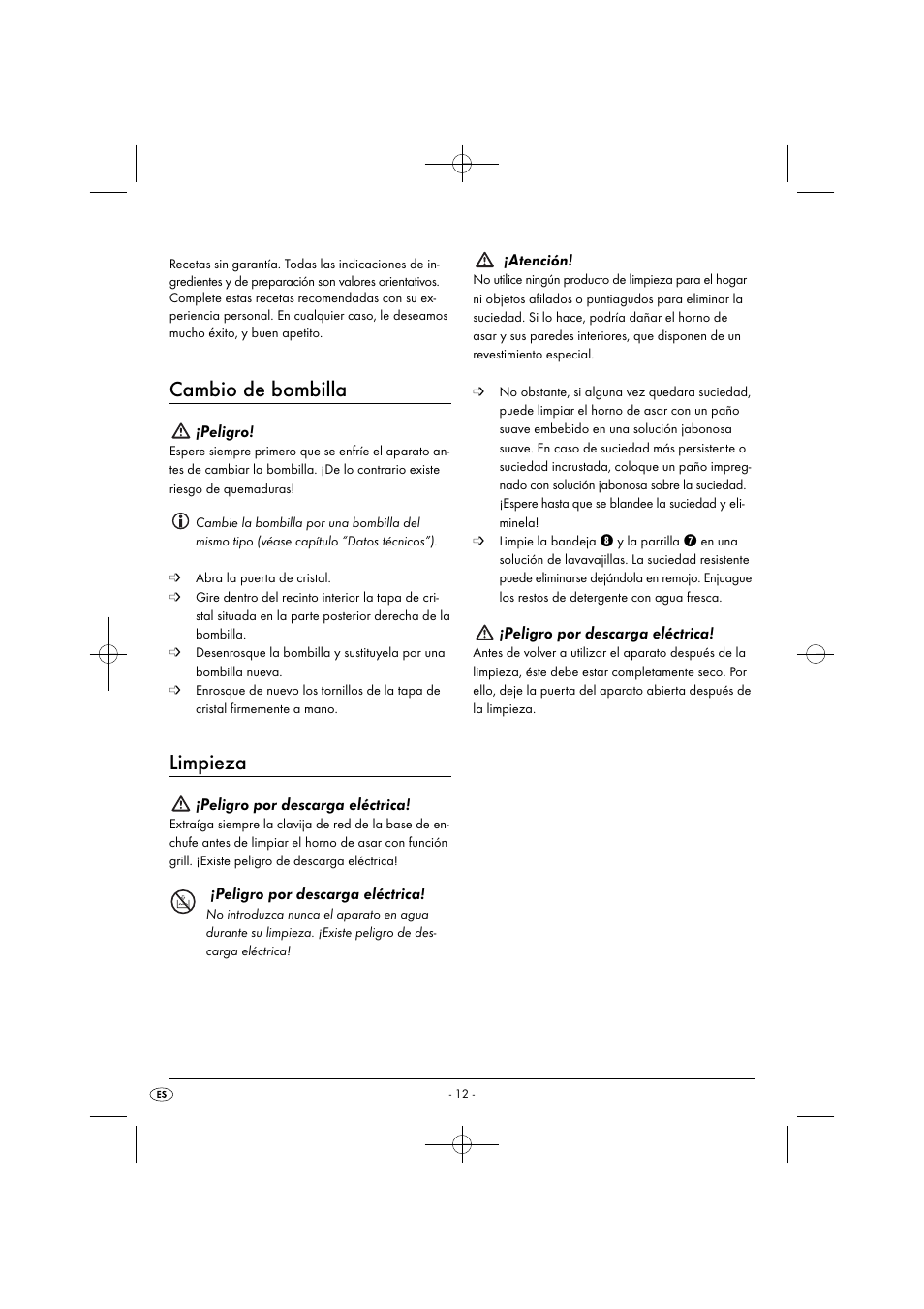 Cambio de bombilla, Limpieza, Peligro | Peligro por descarga eléctrica, Atención | Silvercrest SGB 1380 B2 User Manual | Page 15 / 74