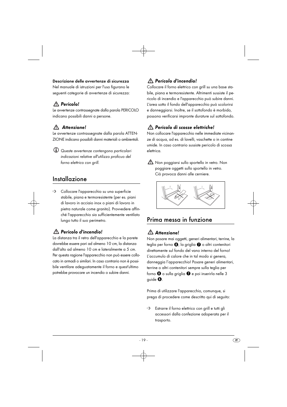 Installazione, Prima messa in funzione, Pericolo | Attenzione, Pericolo d'incendio, Pericolo di scosse elettriche | Silvercrest SGB 1380 B2 User Manual | Page 22 / 74