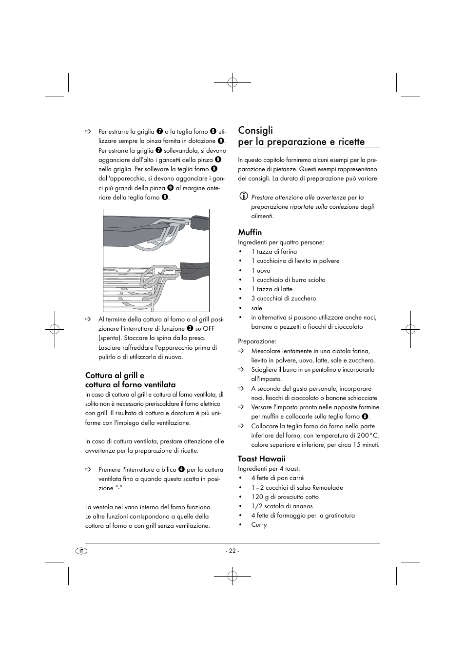 Consigli per la preparazione e ricette, Cottura al grill e cottura al forno ventilata, Muffin | Toast hawaii | Silvercrest SGB 1380 B2 User Manual | Page 25 / 74