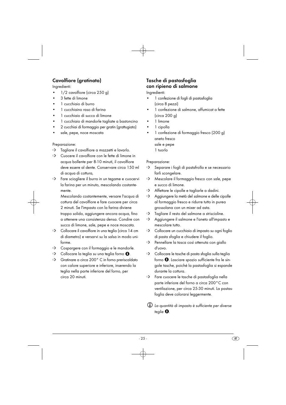 Cavolfiore (gratinato), Tasche di pastasfoglia con ripieno di salmone | Silvercrest SGB 1380 B2 User Manual | Page 28 / 74