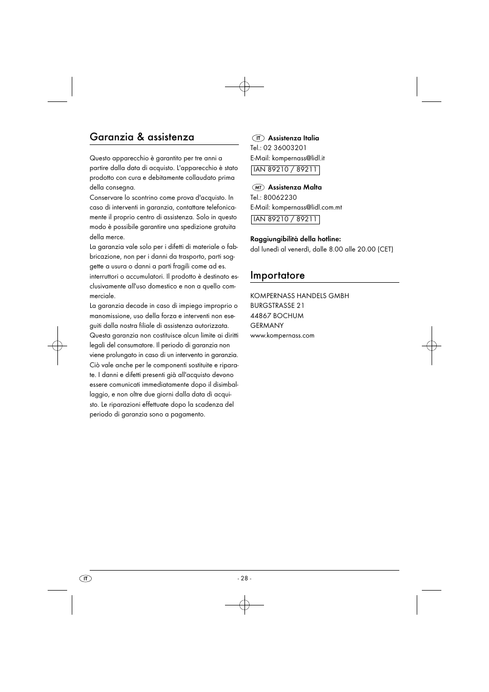 Garanzia & assistenza, Importatore | Silvercrest SGB 1380 B2 User Manual | Page 31 / 74