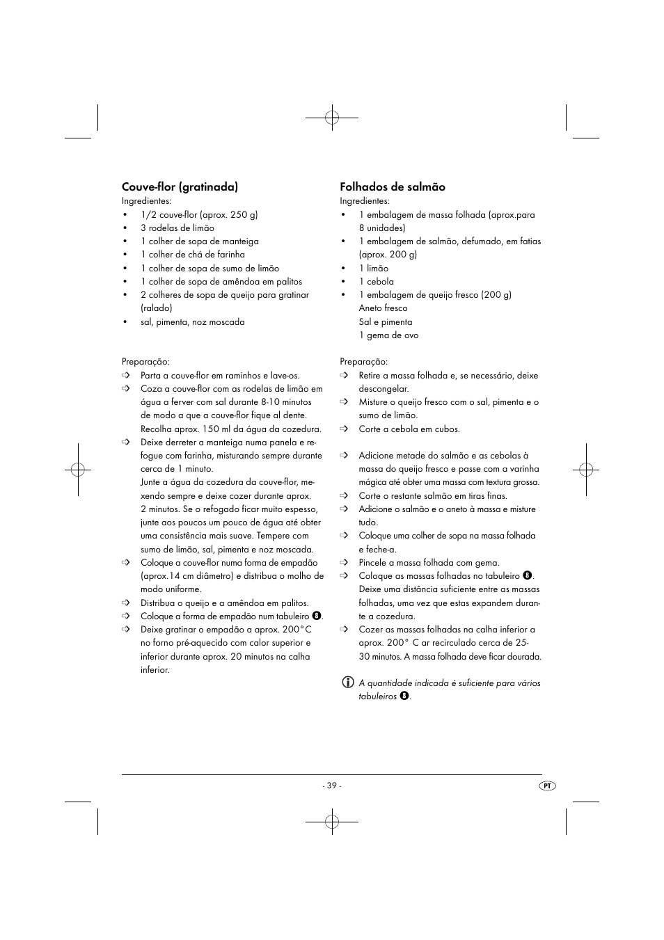 Couve-flor (gratinada), Folhados de salmão | Silvercrest SGB 1380 B2 User Manual | Page 42 / 74