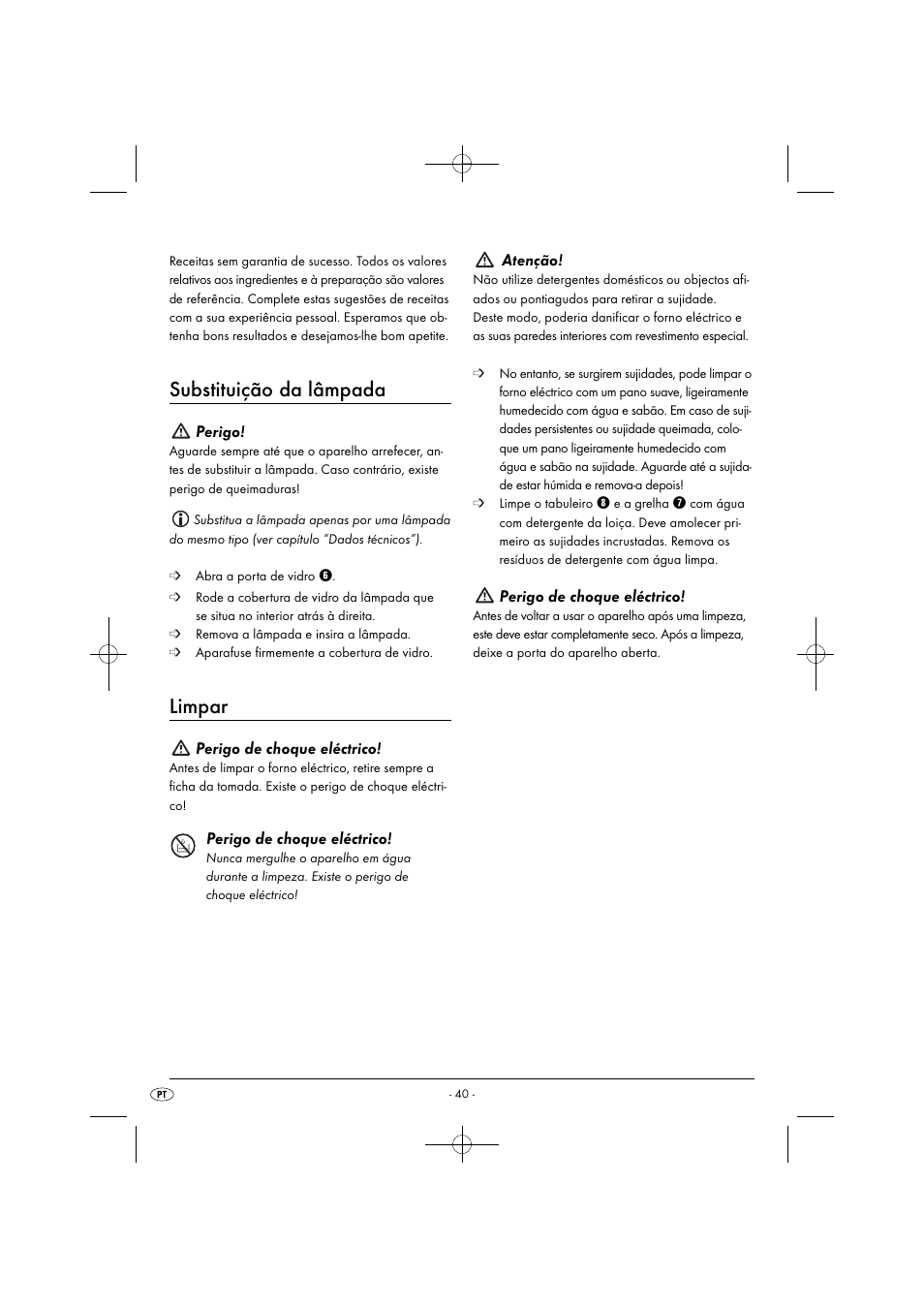 Substituição da lâmpada, Limpar, Perigo | Perigo de choque eléctrico, Atenção | Silvercrest SGB 1380 B2 User Manual | Page 43 / 74