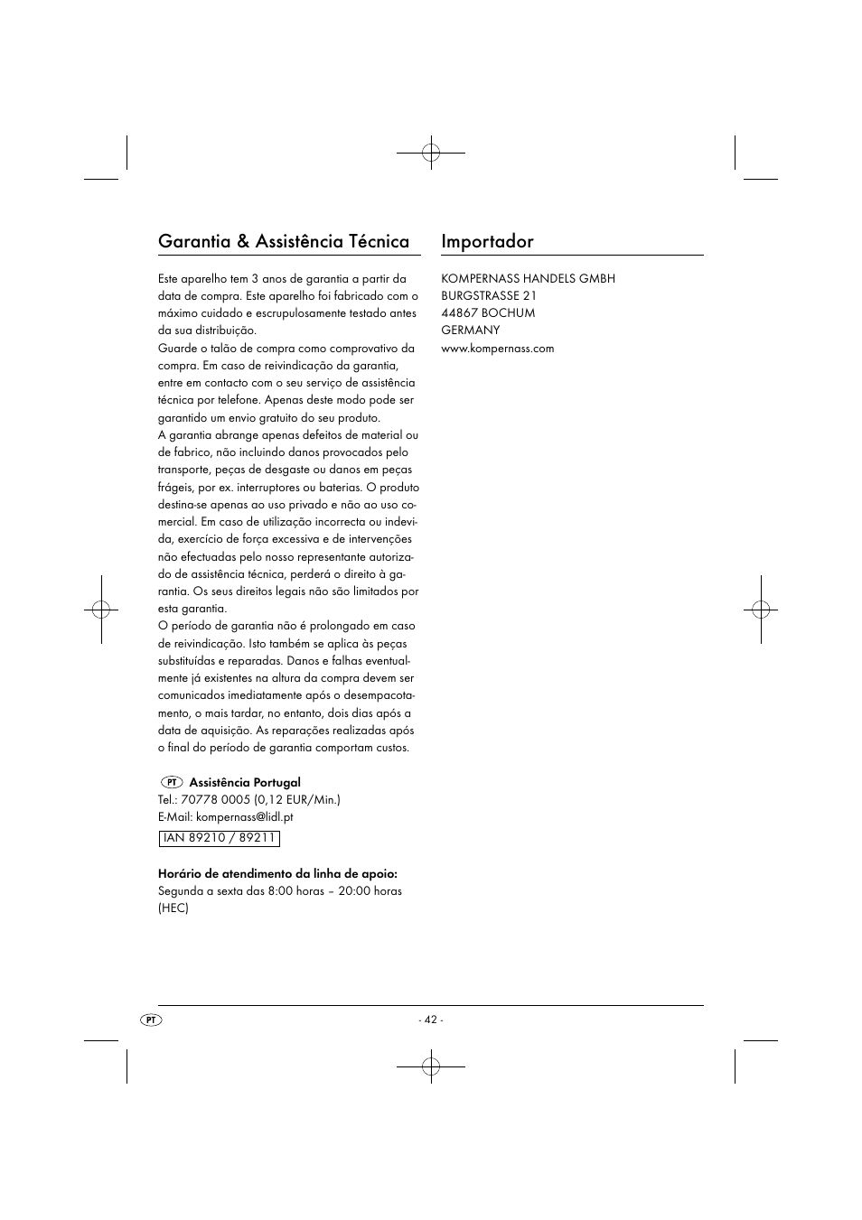Garantia & assistência técnica, Importador | Silvercrest SGB 1380 B2 User Manual | Page 45 / 74