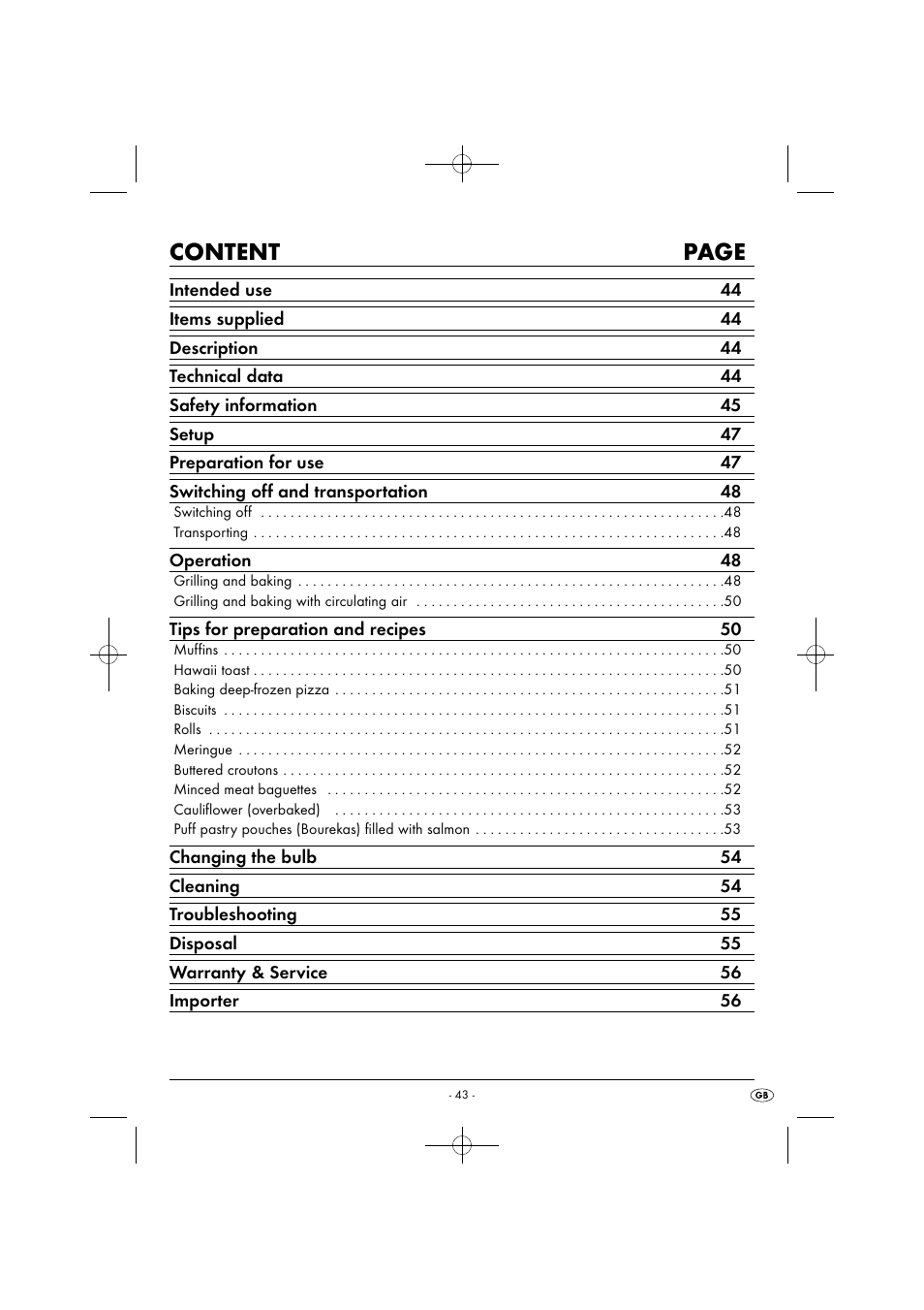 Content page | Silvercrest SGB 1380 B2 User Manual | Page 46 / 74