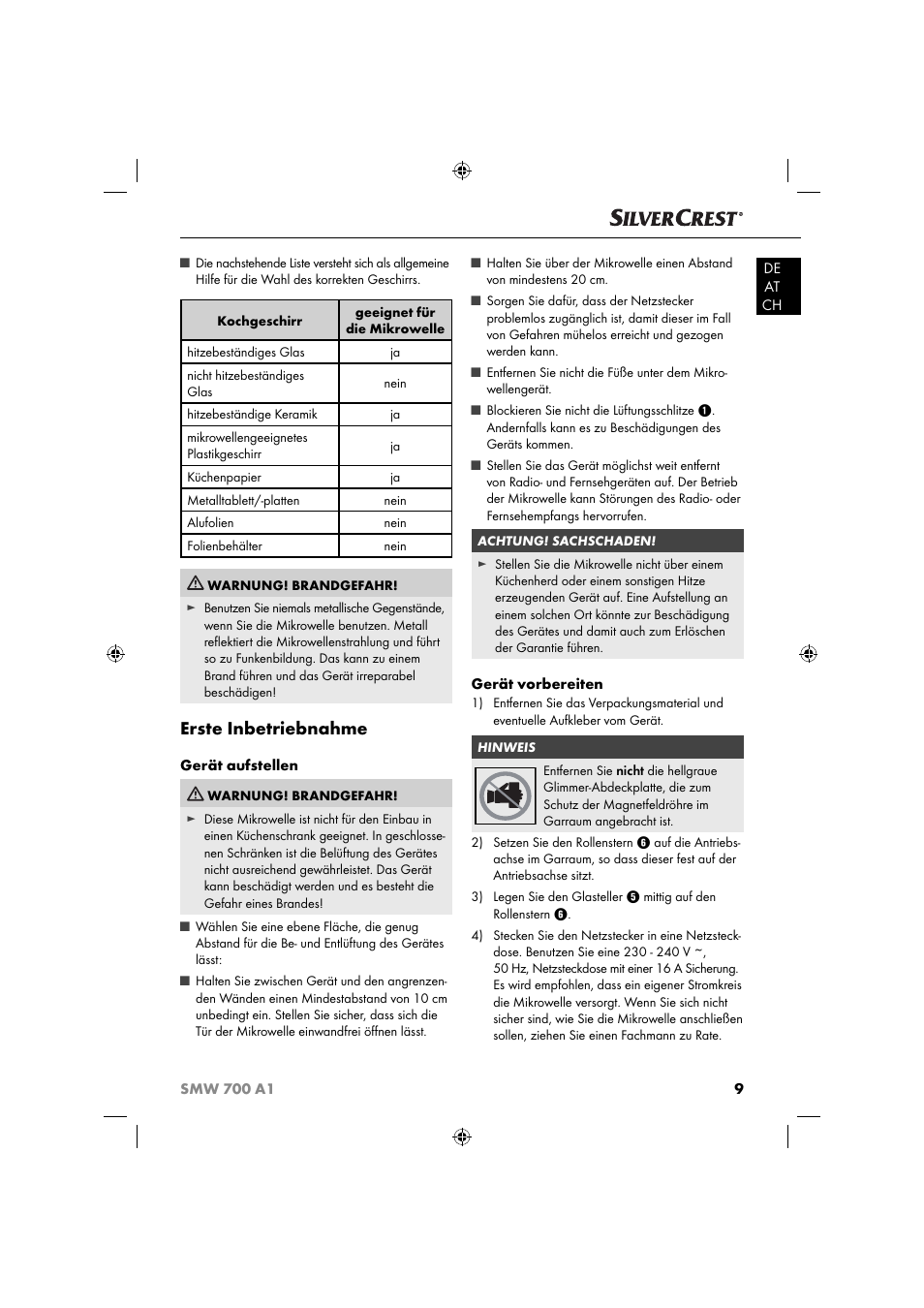 Erste inbetriebnahme | Silvercrest SMW 700 A1 User Manual | Page 12 / 52