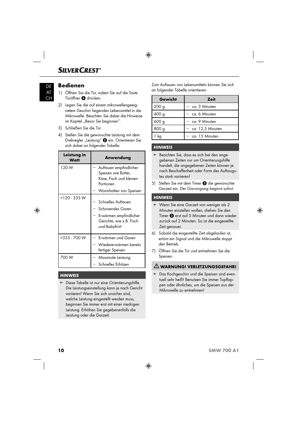 Bedienen | Silvercrest SMW 700 A1 User Manual | Page 13 / 52