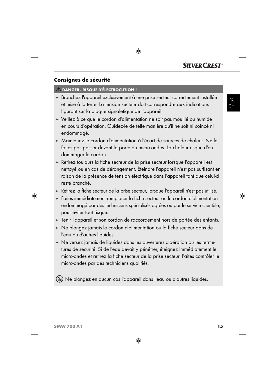 Consignes de sécurité | Silvercrest SMW 700 A1 User Manual | Page 18 / 52