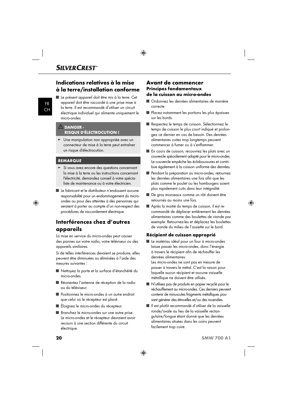 Interférences chez d’autres appareils, Avant de commencer | Silvercrest SMW 700 A1 User Manual | Page 23 / 52