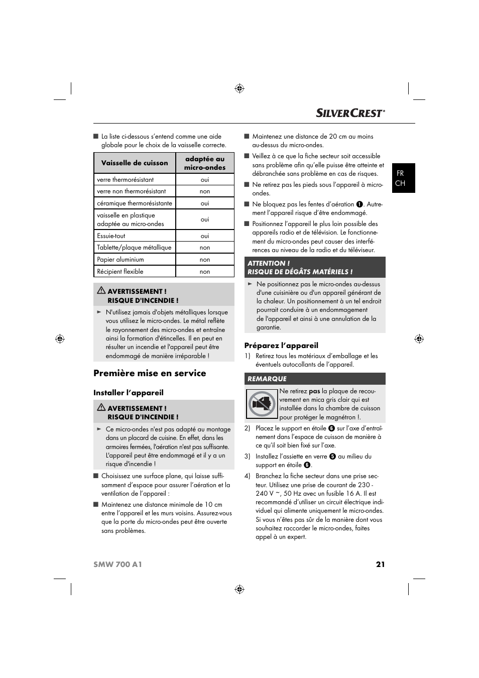 Première mise en service | Silvercrest SMW 700 A1 User Manual | Page 24 / 52