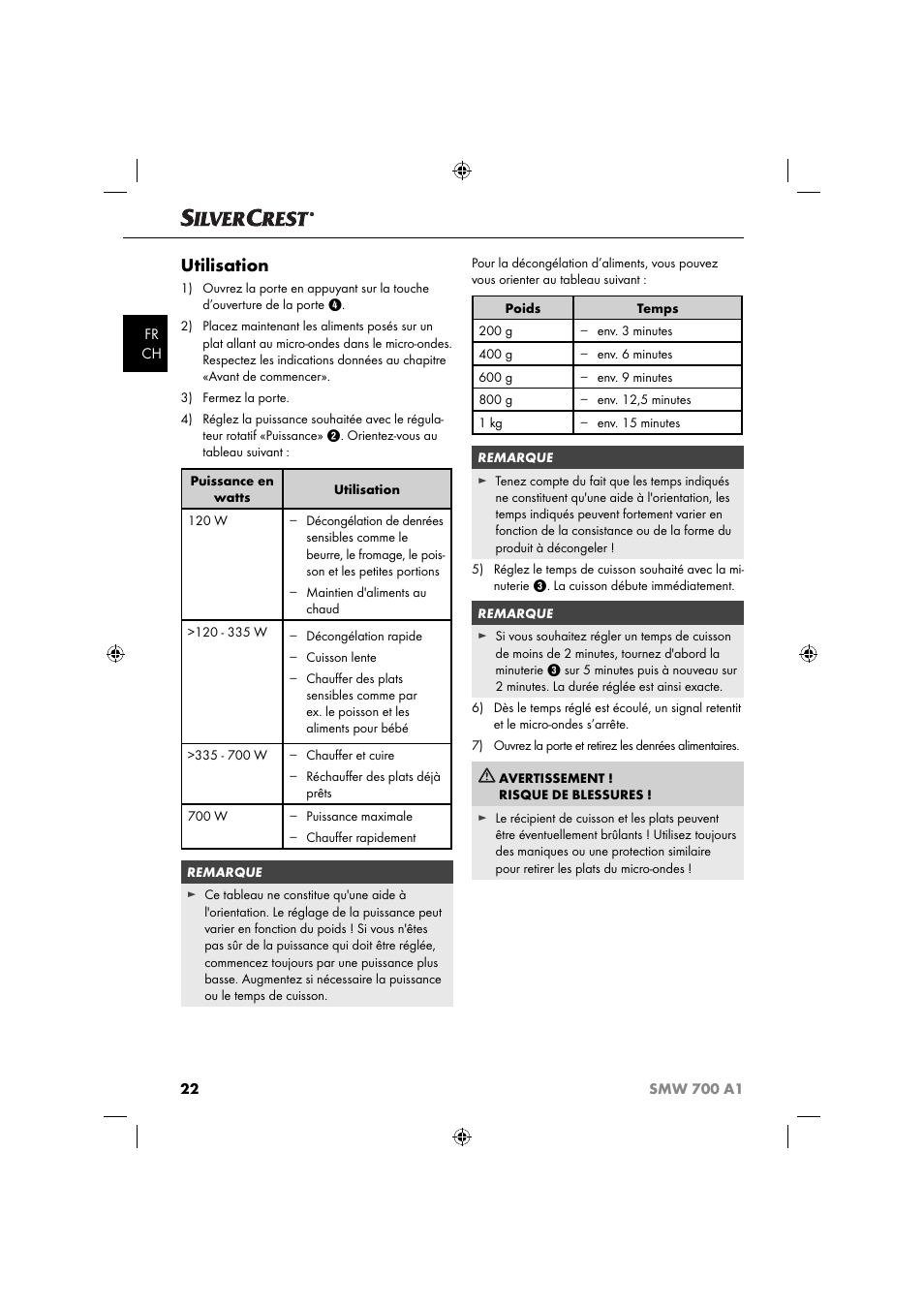 Utilisation | Silvercrest SMW 700 A1 User Manual | Page 25 / 52