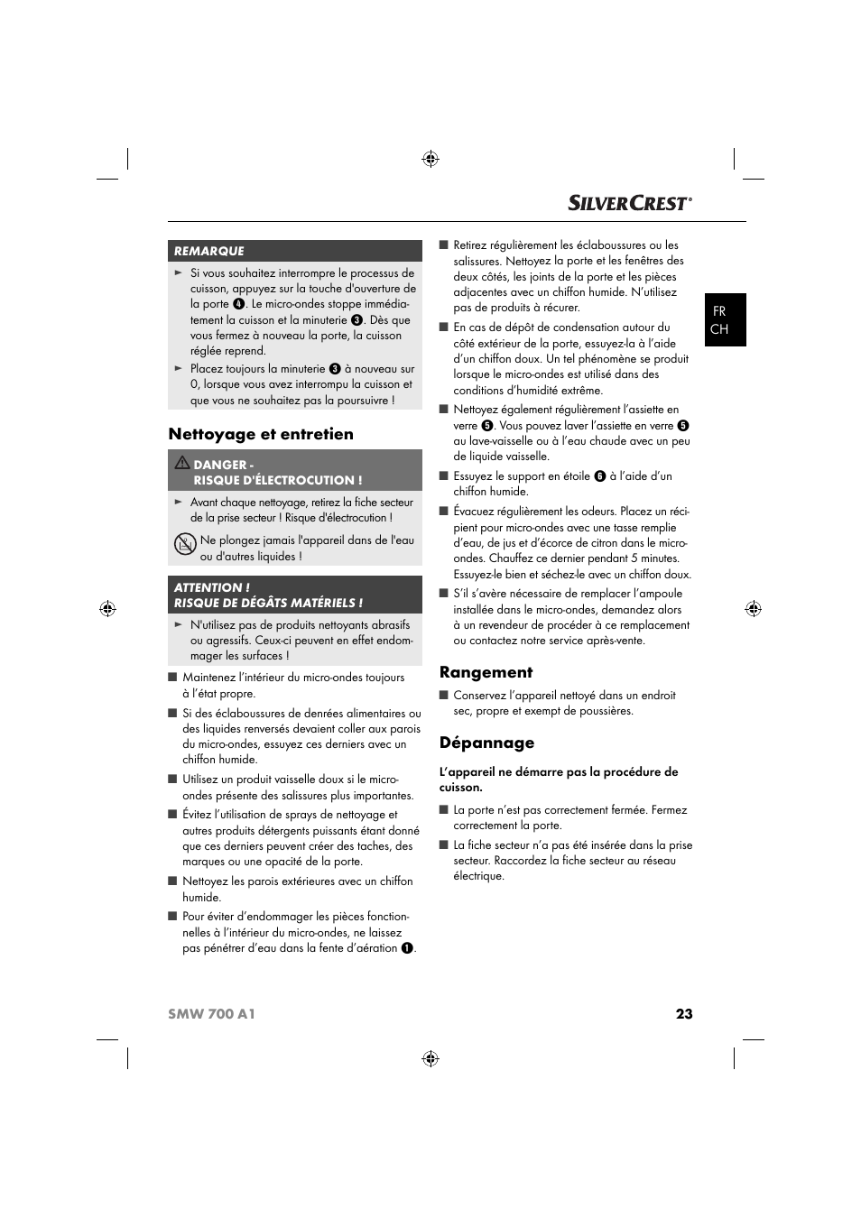 Nettoyage et entretien, Rangement, Dépannage | Silvercrest SMW 700 A1 User Manual | Page 26 / 52