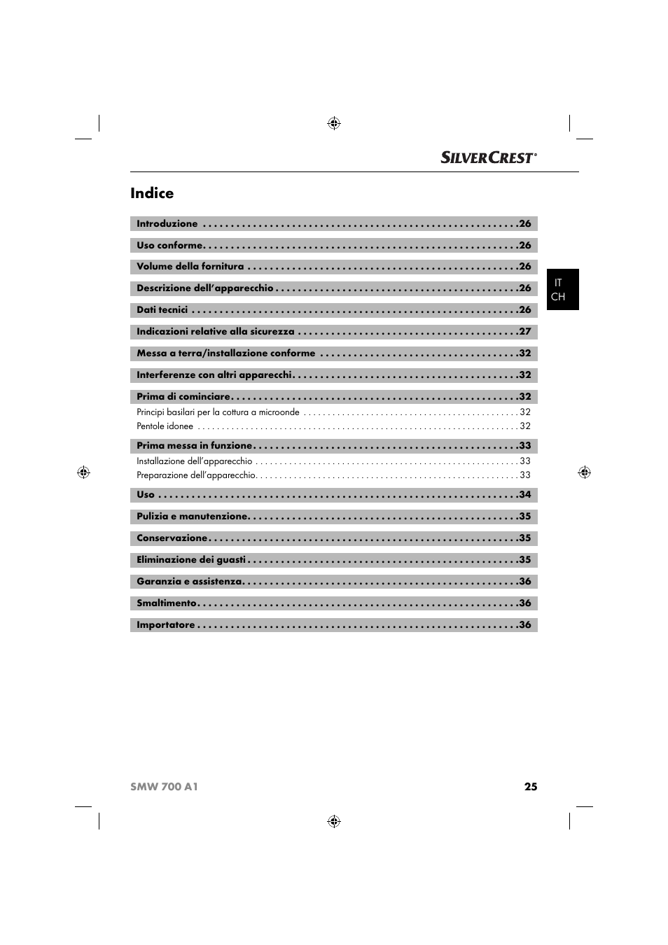 Indice | Silvercrest SMW 700 A1 User Manual | Page 28 / 52