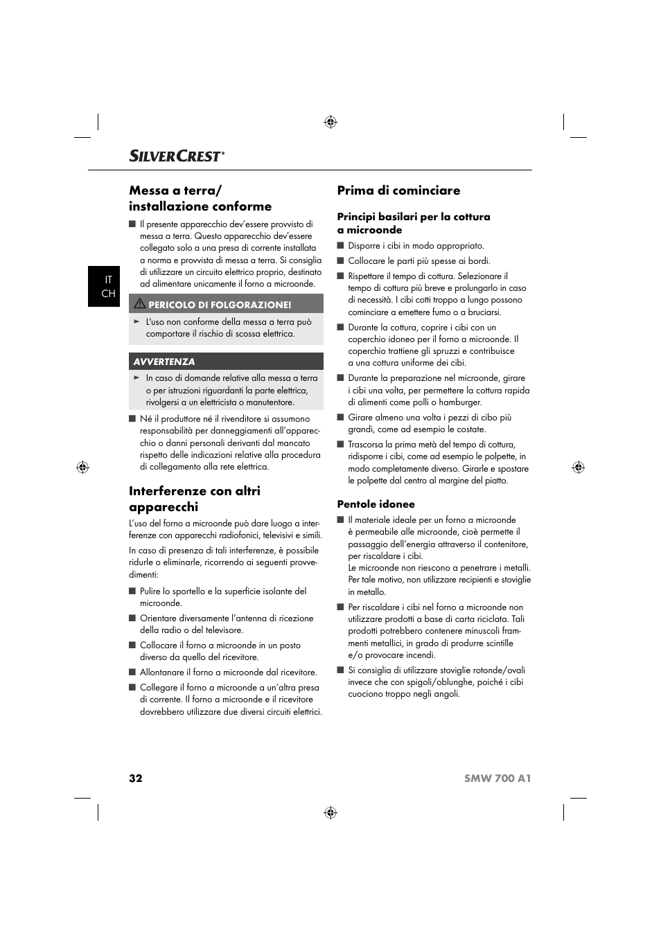 Messa a terra/ installazione conforme, Interferenze con altri apparecchi, Prima di cominciare | Silvercrest SMW 700 A1 User Manual | Page 35 / 52