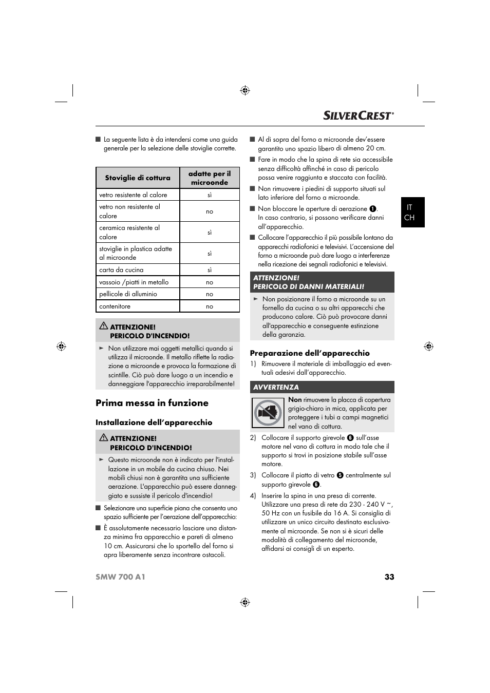 Prima messa in funzione | Silvercrest SMW 700 A1 User Manual | Page 36 / 52