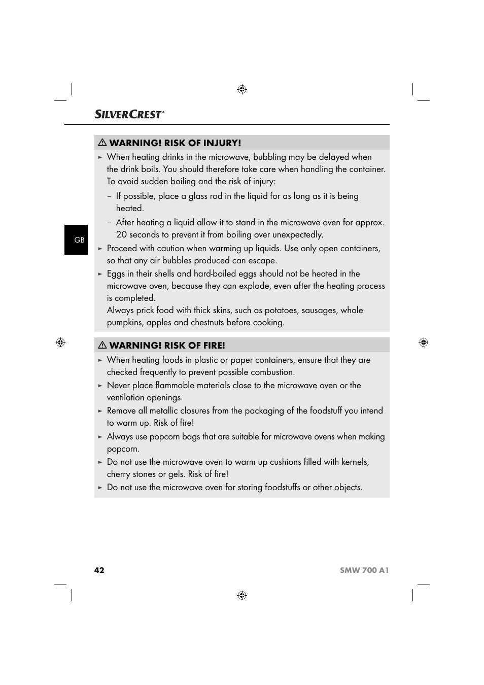 Warning! risk of injury | Silvercrest SMW 700 A1 User Manual | Page 45 / 52