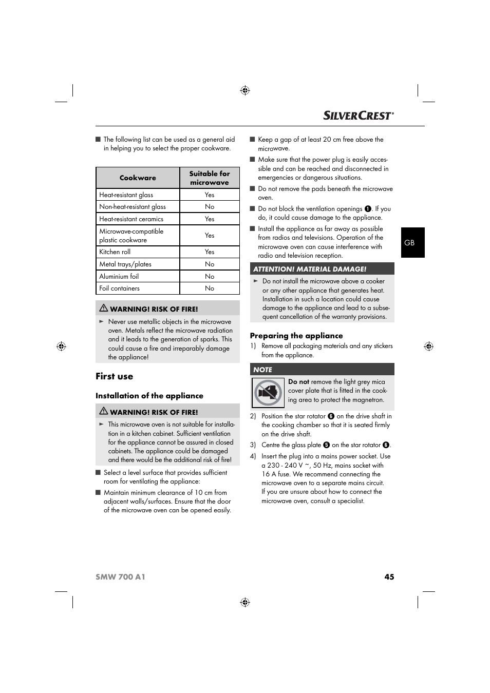 First use | Silvercrest SMW 700 A1 User Manual | Page 48 / 52