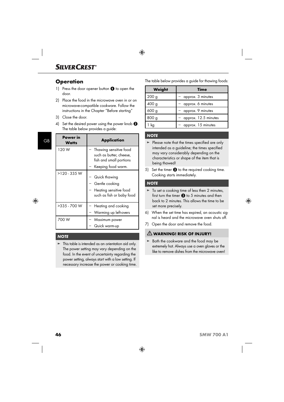 Operation | Silvercrest SMW 700 A1 User Manual | Page 49 / 52