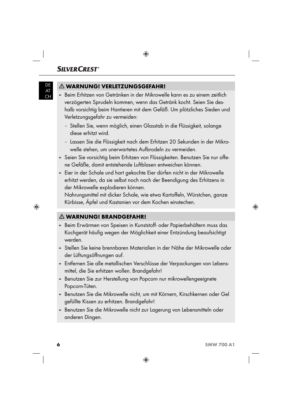 Warnung! verletzungsgefahr | Silvercrest SMW 700 A1 User Manual | Page 9 / 52