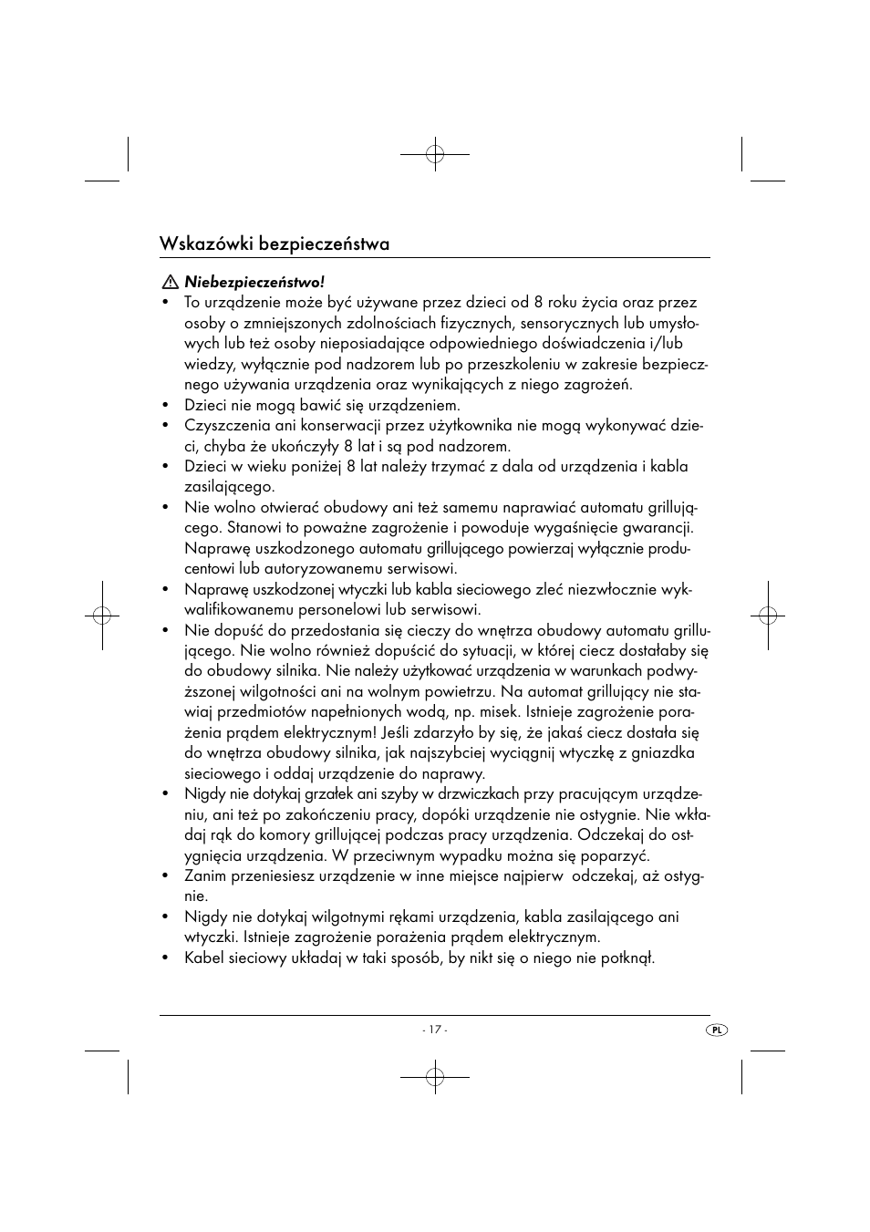 Wskazówki bezpieczeństwa | Silvercrest SGB 1380 B2 User Manual | Page 20 / 102