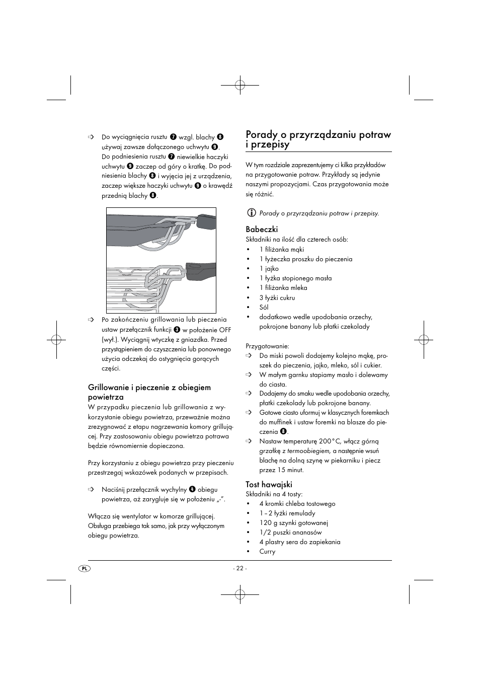 Porady o przyrządzaniu potraw i przepisy, Grillowanie i pieczenie z obiegiem powietrza, Babeczki | Tost hawajski | Silvercrest SGB 1380 B2 User Manual | Page 25 / 102