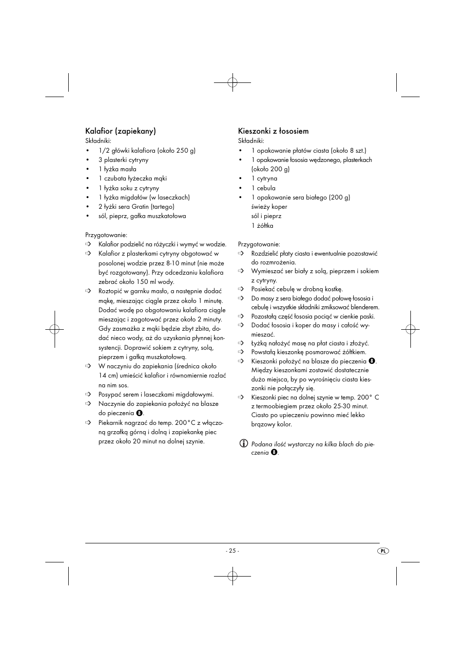 Kalafior (zapiekany), Kieszonki z łososiem | Silvercrest SGB 1380 B2 User Manual | Page 28 / 102