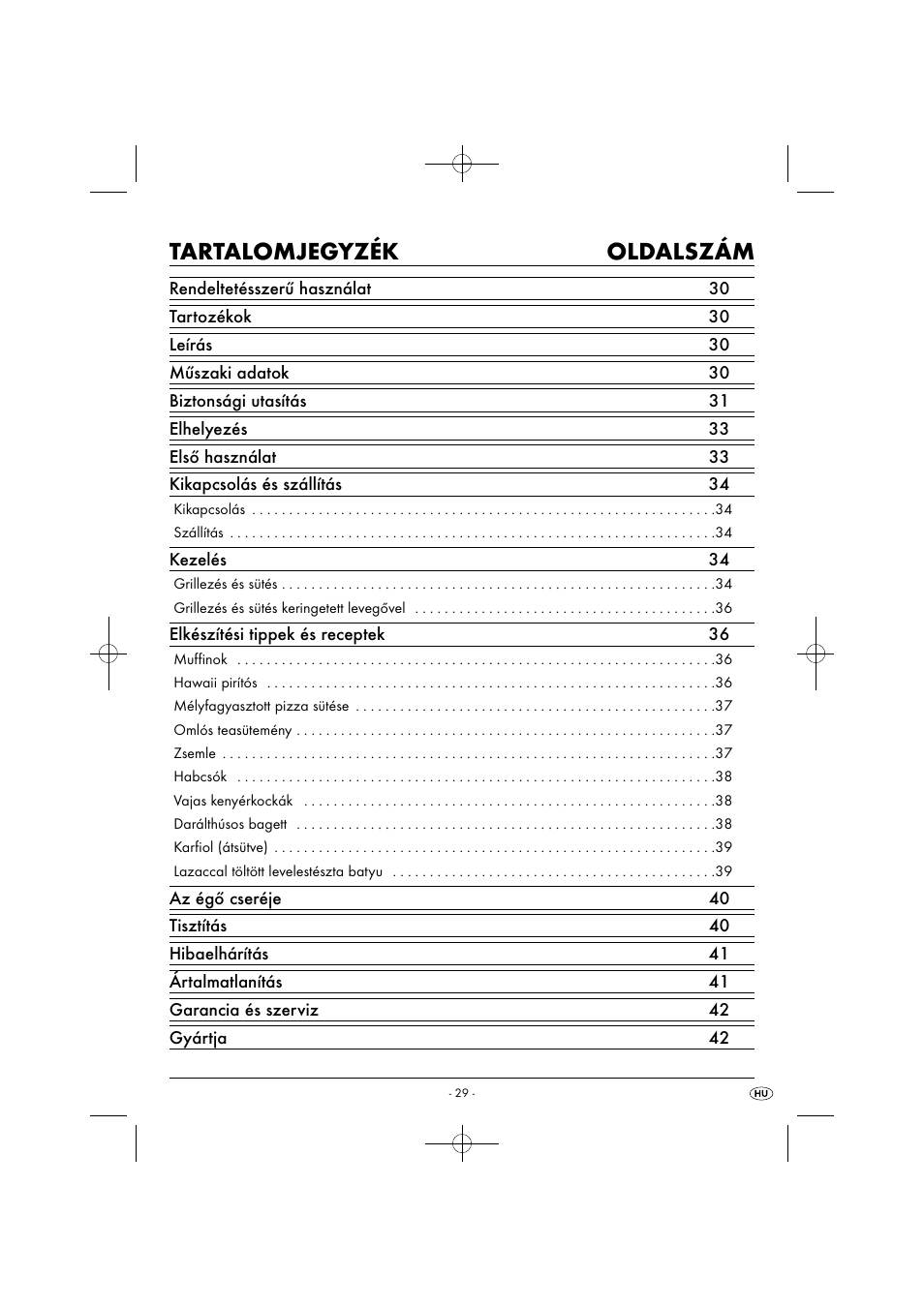 Tartalomjegyzék oldalszám | Silvercrest SGB 1380 B2 User Manual | Page 32 / 102