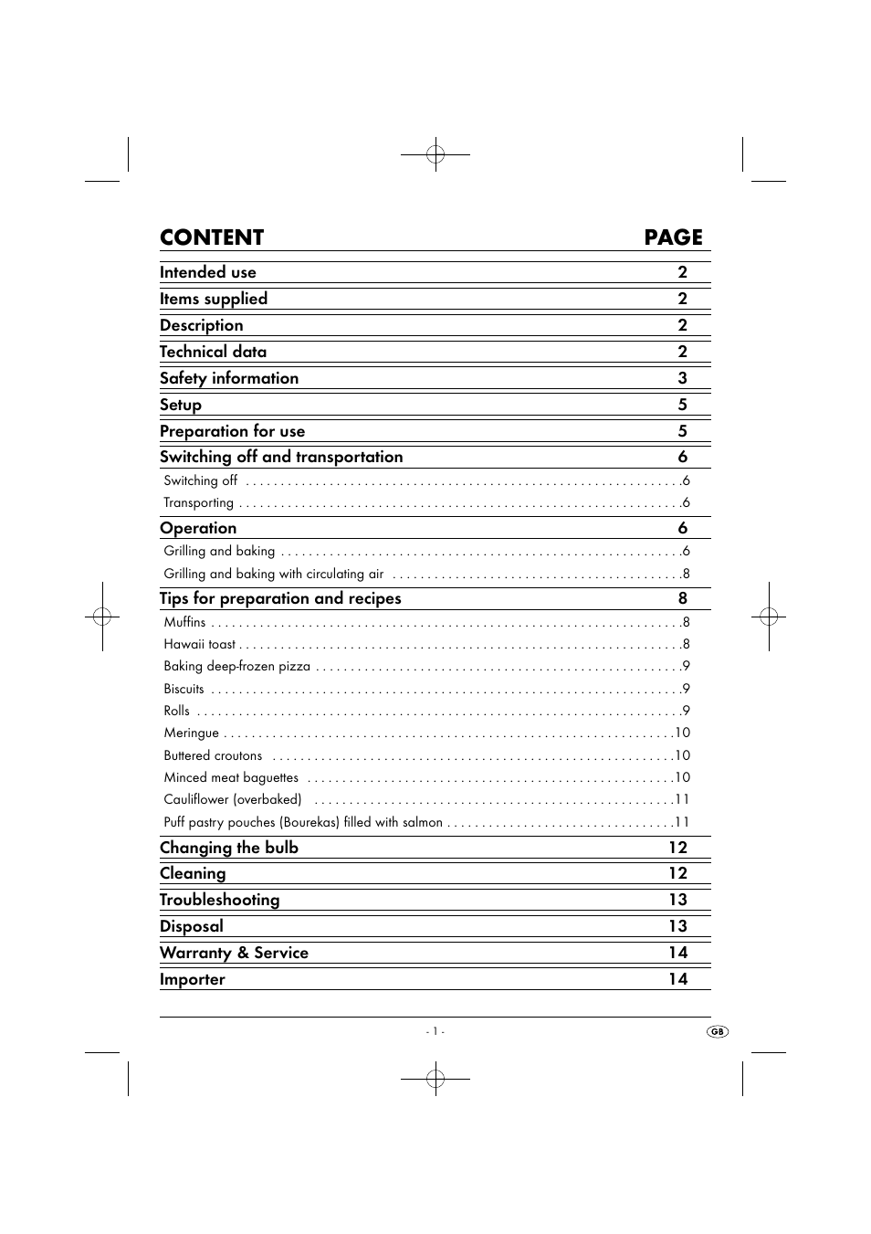 Content page | Silvercrest SGB 1380 B2 User Manual | Page 4 / 102