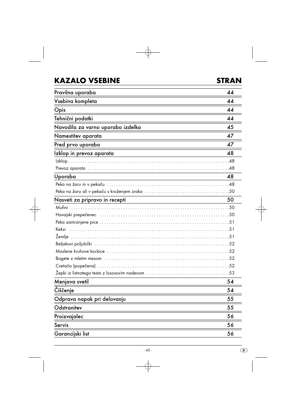 Kazalo vsebine stran | Silvercrest SGB 1380 B2 User Manual | Page 46 / 102