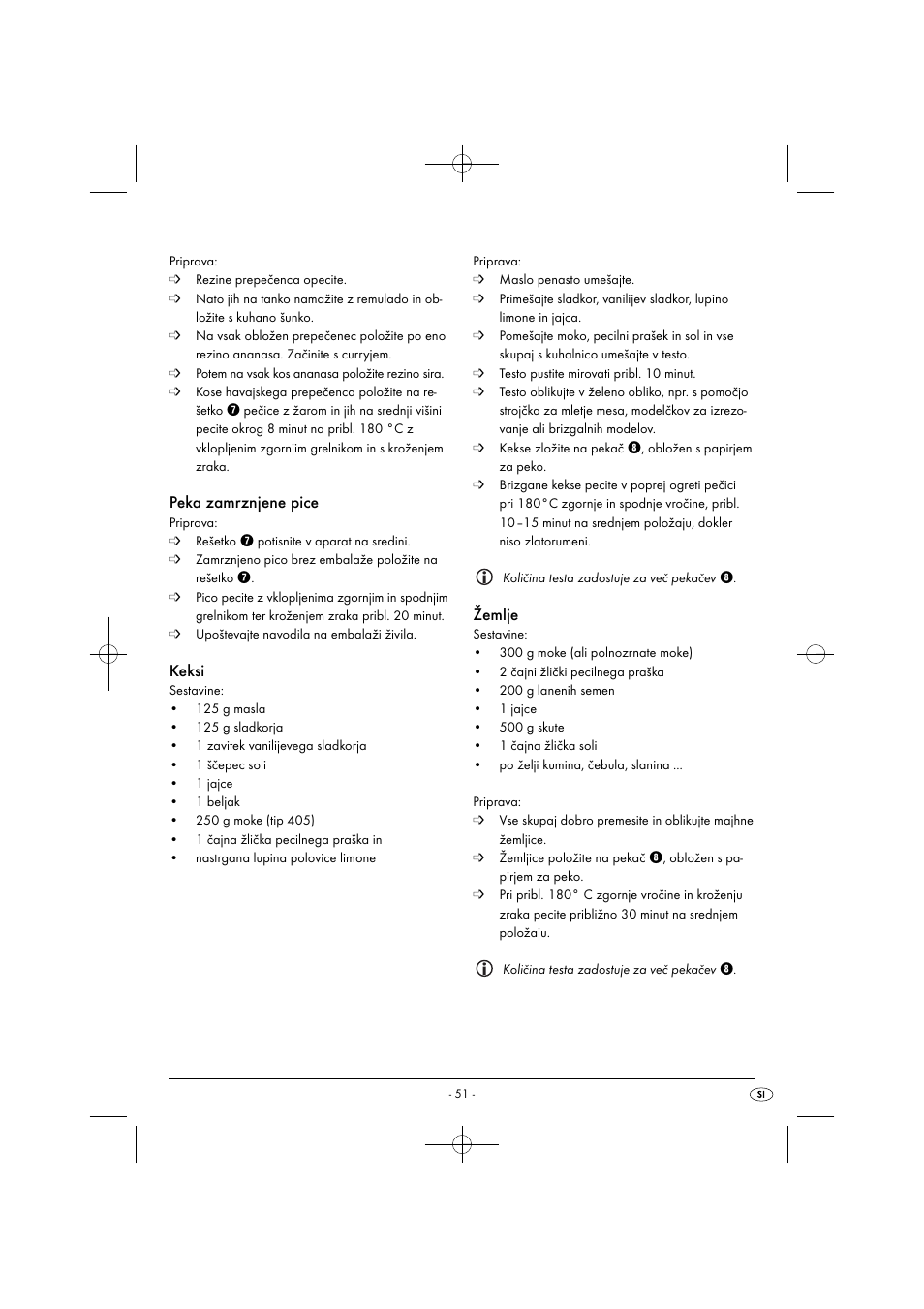 Peka zamrznjene pice, Keksi, Žemlje | Silvercrest SGB 1380 B2 User Manual | Page 54 / 102