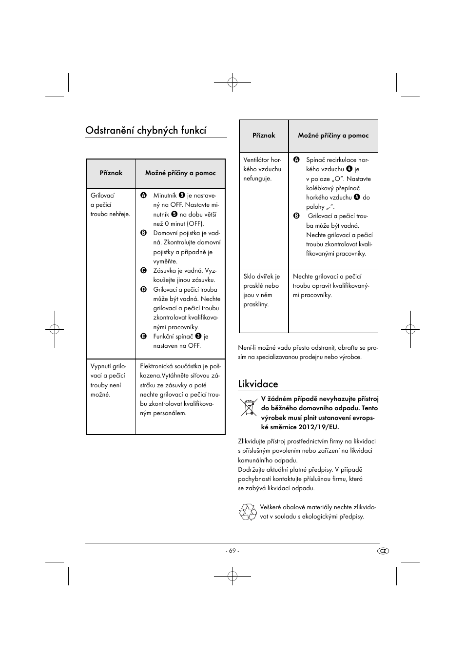 Odstranění chybných funkcí, Likvidace | Silvercrest SGB 1380 B2 User Manual | Page 72 / 102