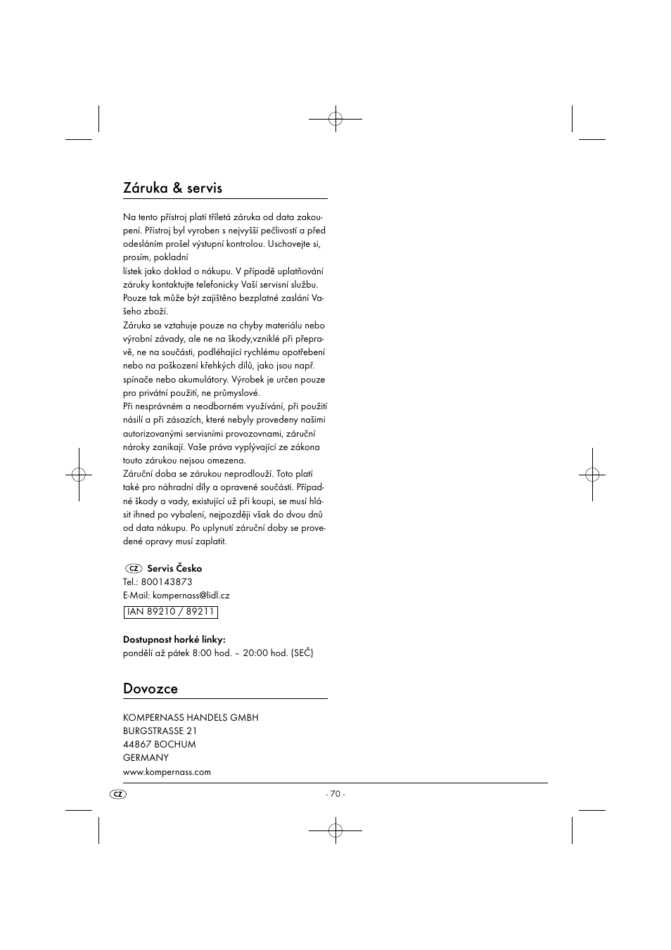 Záruka & servis, Dovozce | Silvercrest SGB 1380 B2 User Manual | Page 73 / 102