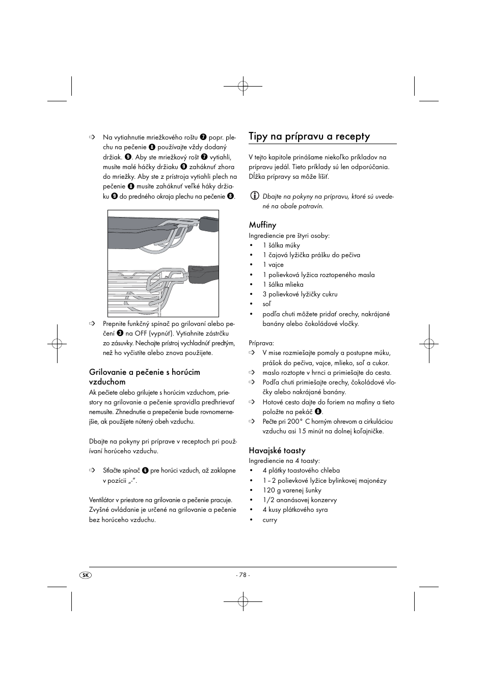 Tipy na prípravu a recepty, Grilovanie a pečenie s horúcim vzduchom, Muffiny | Havajské toasty | Silvercrest SGB 1380 B2 User Manual | Page 81 / 102