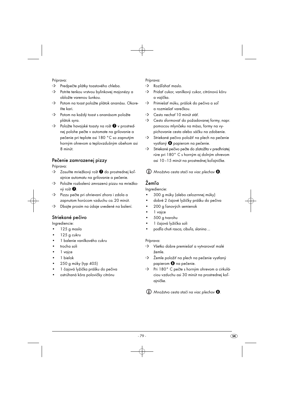Pečenie zamrazenej pizzy, Striekané pečivo, Žemľa | Silvercrest SGB 1380 B2 User Manual | Page 82 / 102