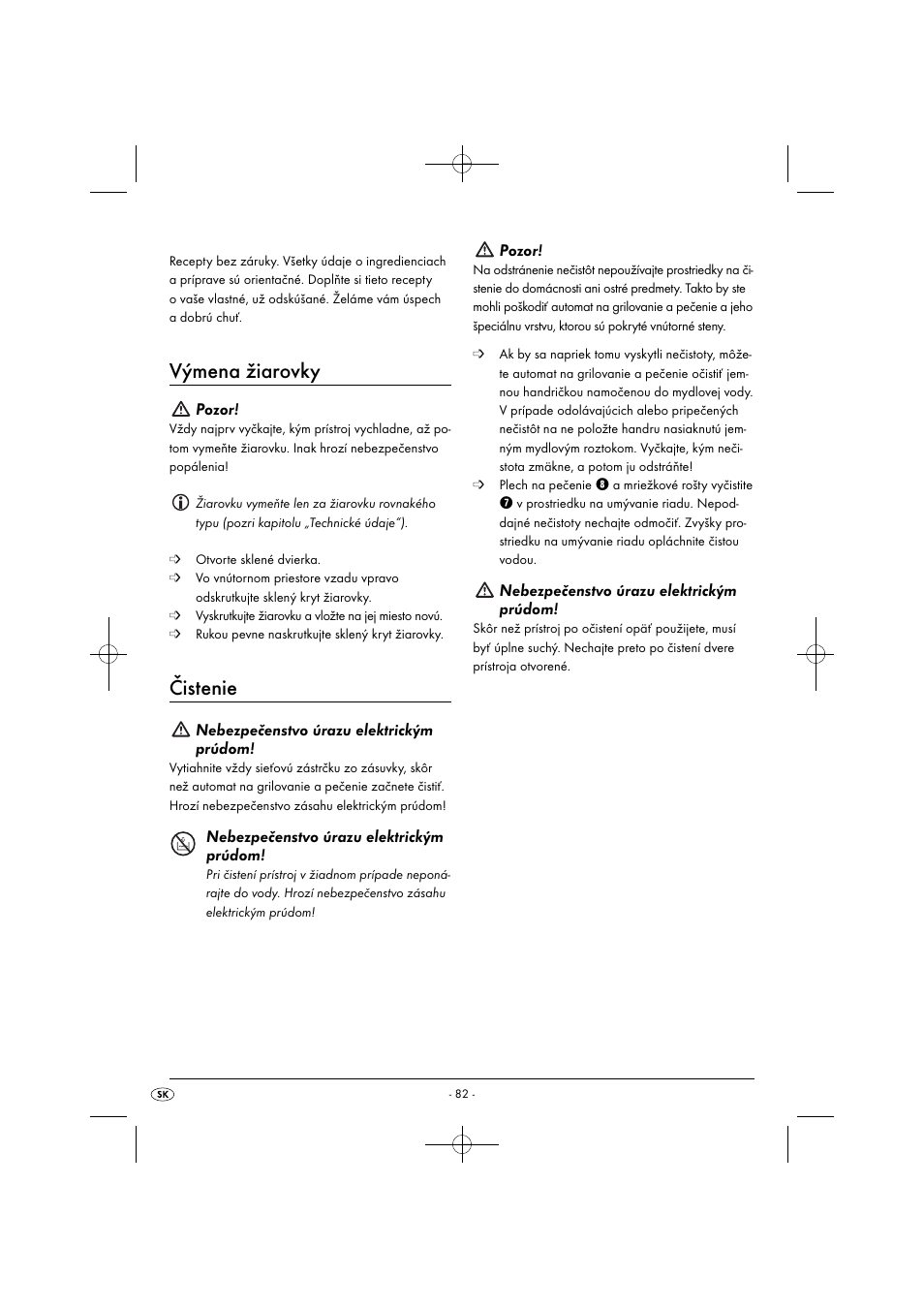 Výmena žiarovky, Čistenie, Pozor | Nebezpečenstvo úrazu elektrickým prúdom | Silvercrest SGB 1380 B2 User Manual | Page 85 / 102