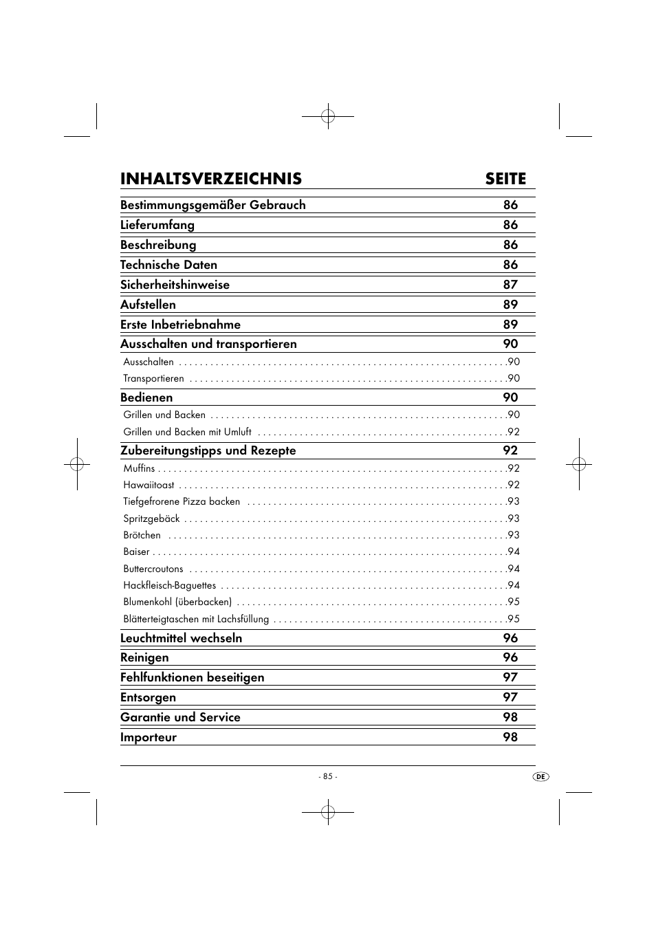 Inhaltsverzeichnis seite | Silvercrest SGB 1380 B2 User Manual | Page 88 / 102