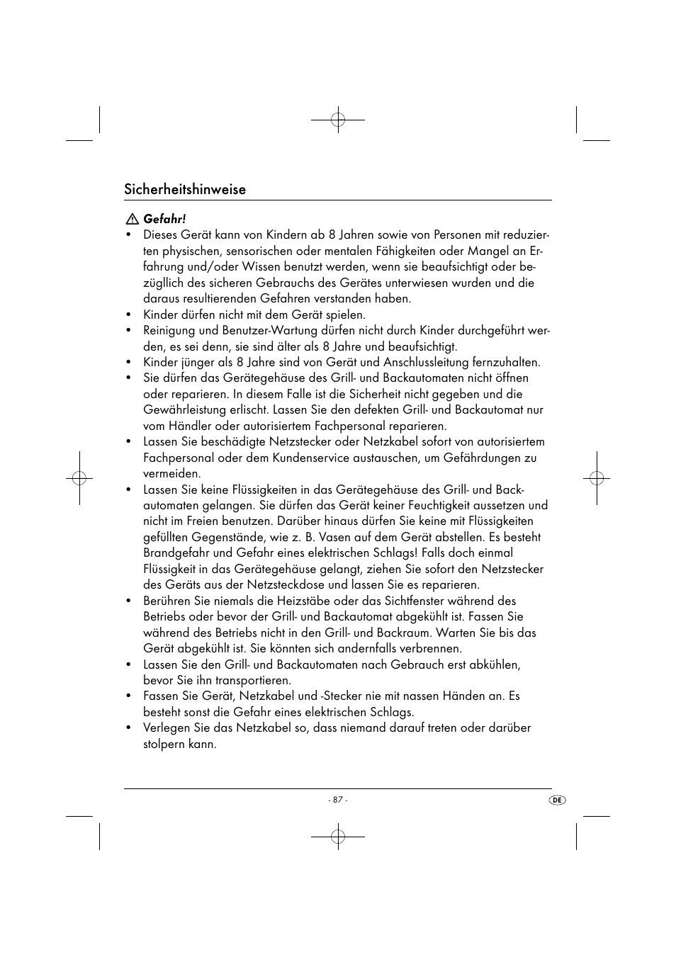 Sicherheitshinweise | Silvercrest SGB 1380 B2 User Manual | Page 90 / 102