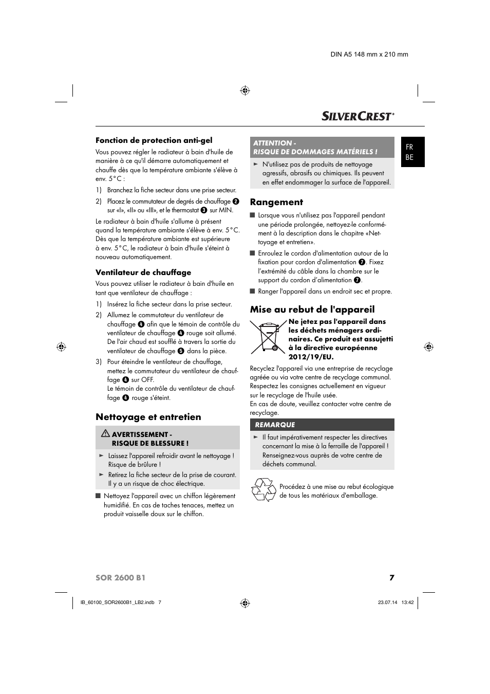 Nettoyage et entretien, Rangement, Mise au rebut de l'appareil | Silvercrest SOR 2600 B1 User Manual | Page 10 / 28