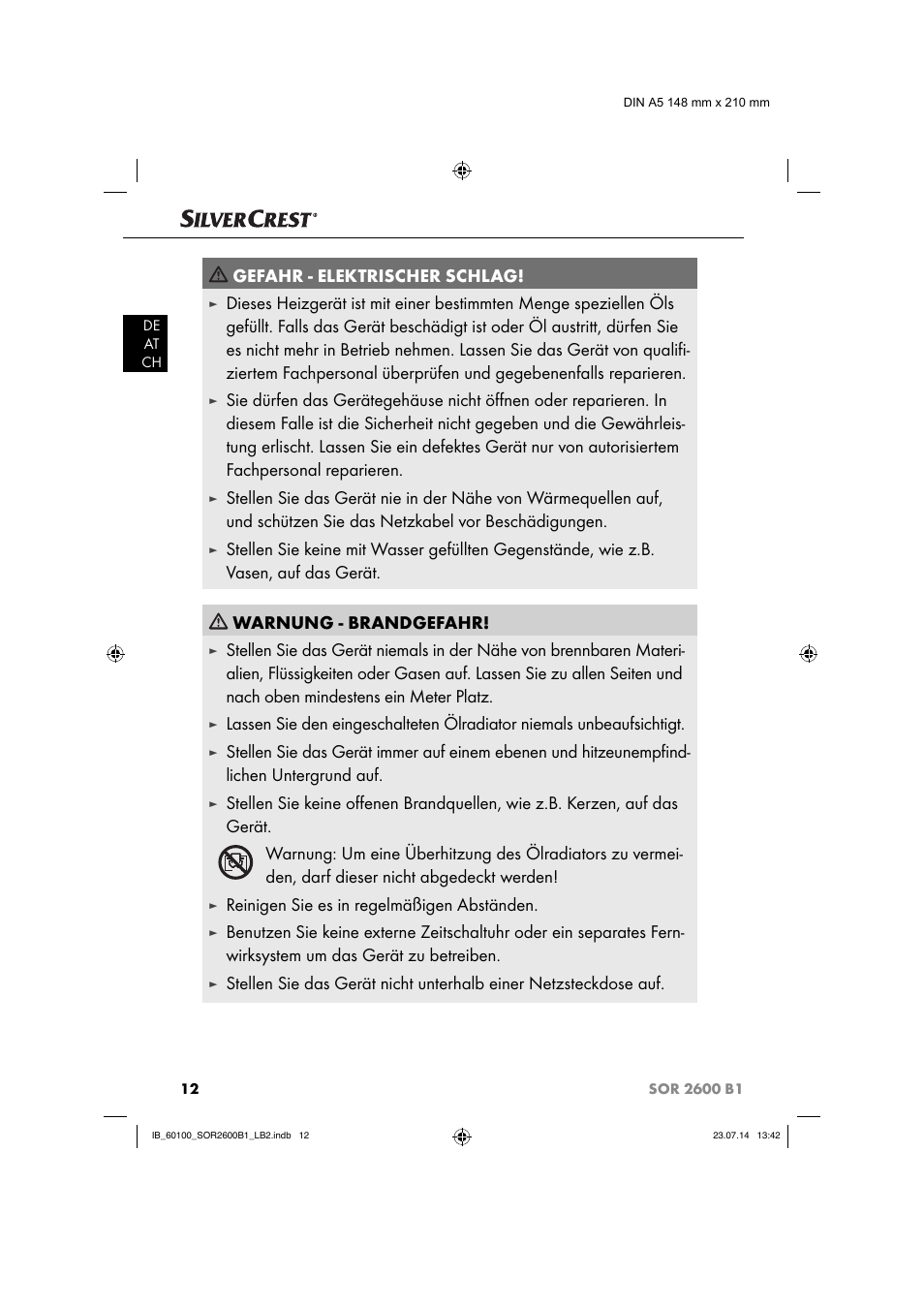 Gefahr - elektrischer schlag, Reinigen sie es in regelmäßigen abständen | Silvercrest SOR 2600 B1 User Manual | Page 15 / 28