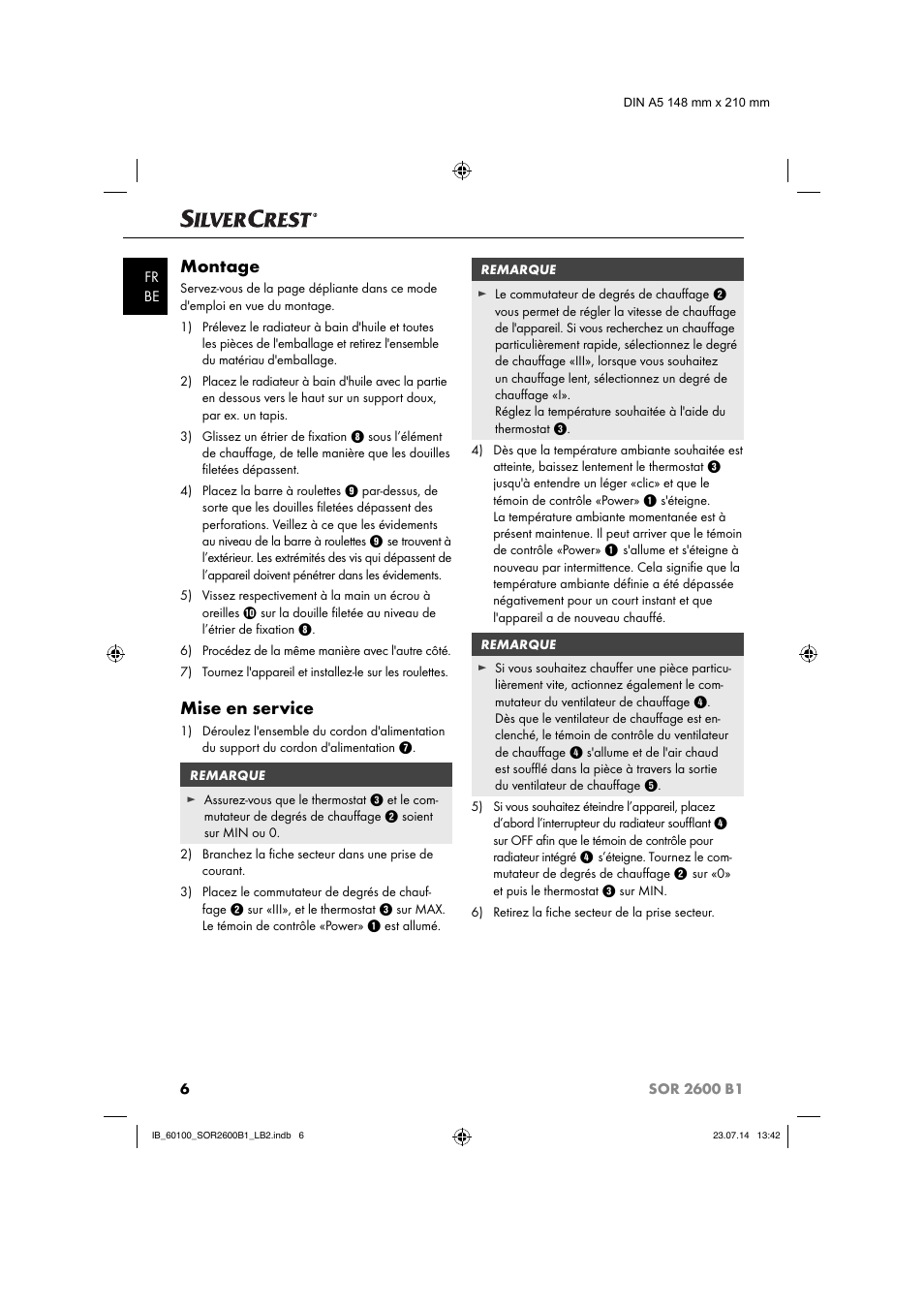 Montage, Mise en service | Silvercrest SOR 2600 B1 User Manual | Page 9 / 28